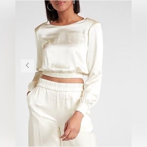 Express Satin Strong Shoulder Cropped Top - NWT